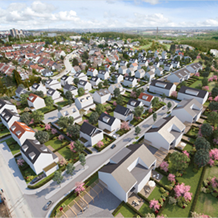 Projektentwicklung, Baulandentwicklung: Projekt Breholder Steig, Essen: Planungsmodell auf Grundlage des Luftbildes