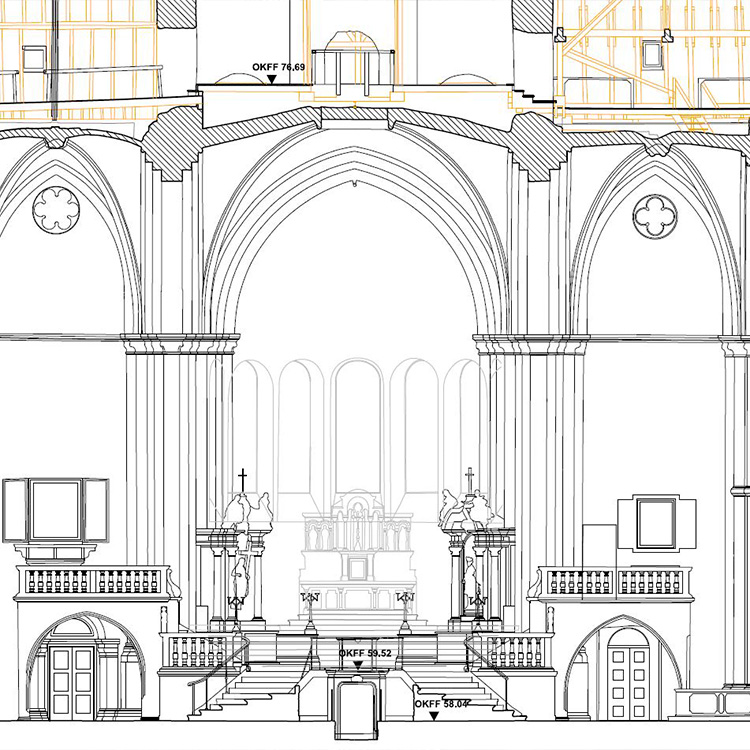 Technische Vermessung, Gebäudebestandsaufnahme: Querschnittdarstellung des Bonner Münster