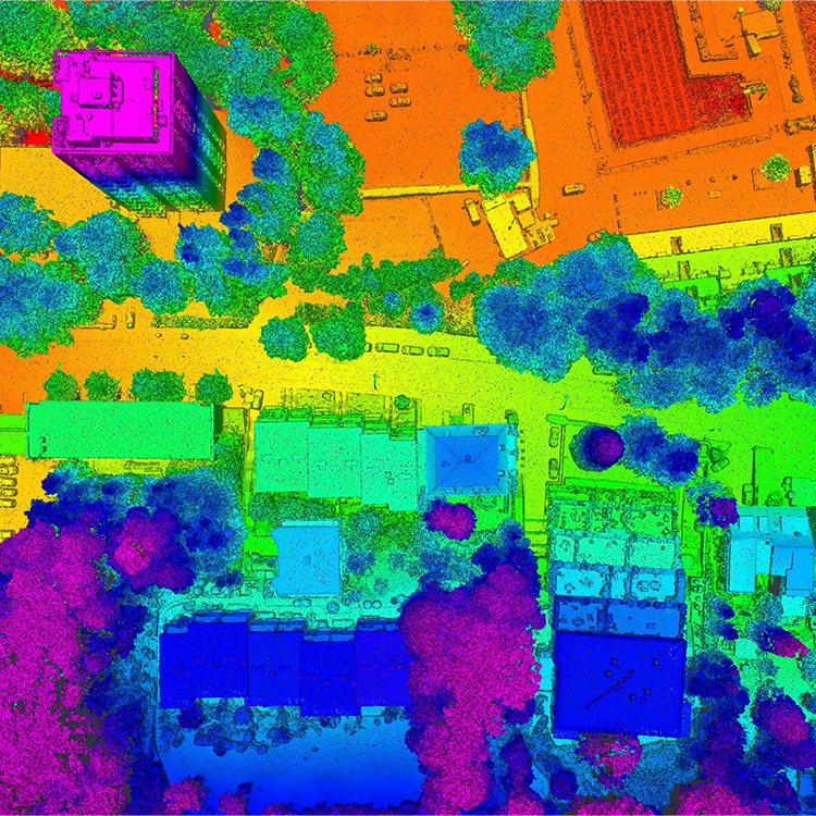 Technische Vermessung, Geoinformationssysteme: Bunt eingefärbte Ansichten von oben